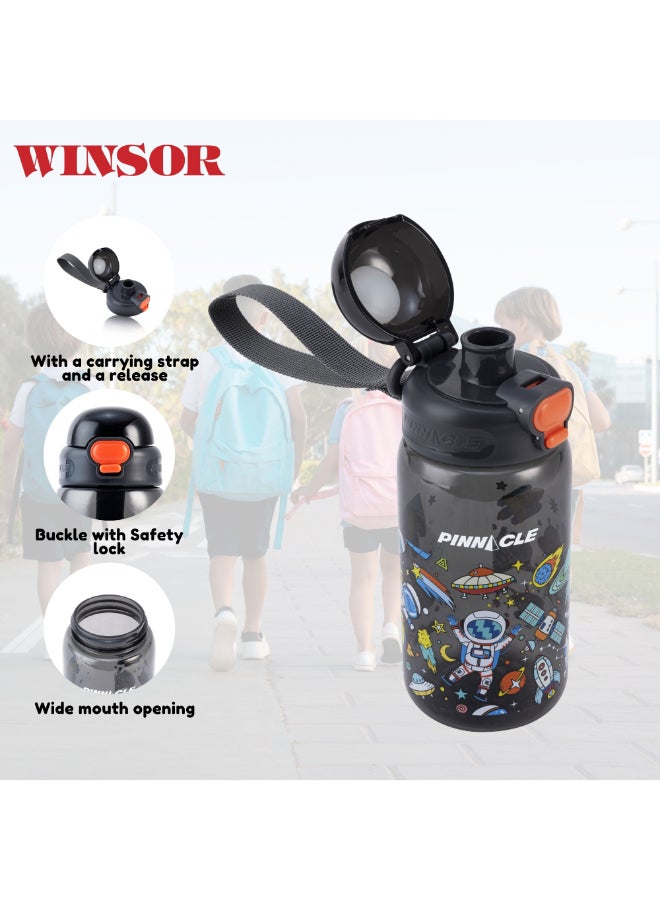 Winsor زجاجة مياه بيناكل برومست للأطفال مع قشة وحزام حمل - 600 مل زجاجات مياه خالية من BPA للأطفال، زجاجة مياه للأطفال للمدرسة، زجاجة مياه للأطفال الصغار - رمادي - Image 4